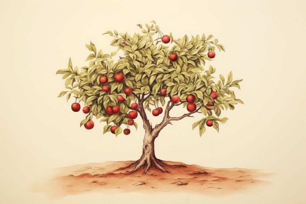 Apple tree drawing sketch painting.