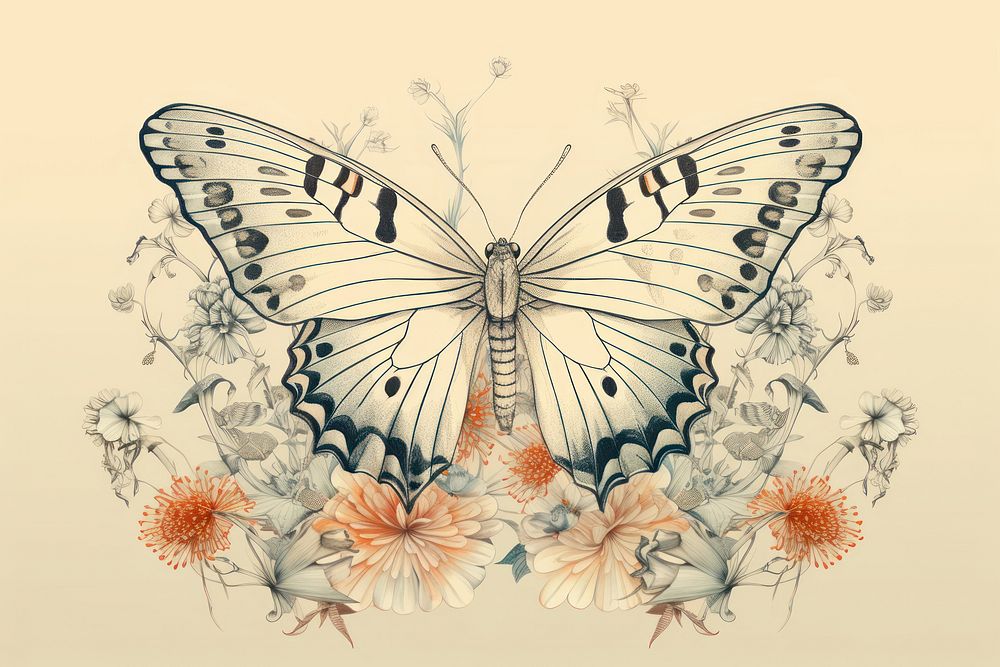 Butterfly drawing flower sketch.