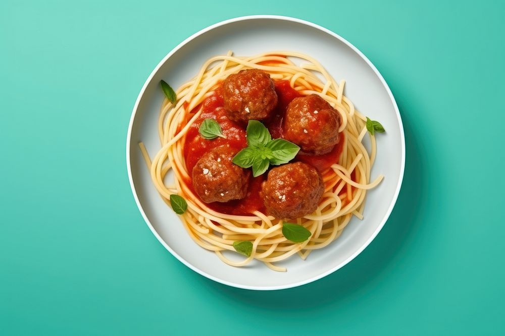 Meatball pasta plate food spaghetti.