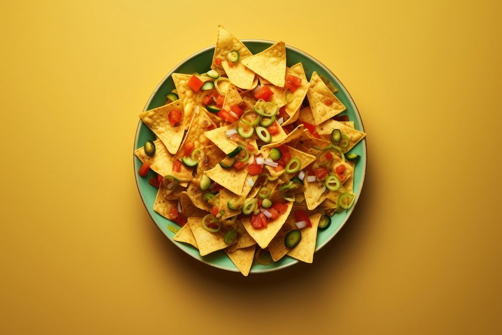 Bowl of nachos food snack plate.
