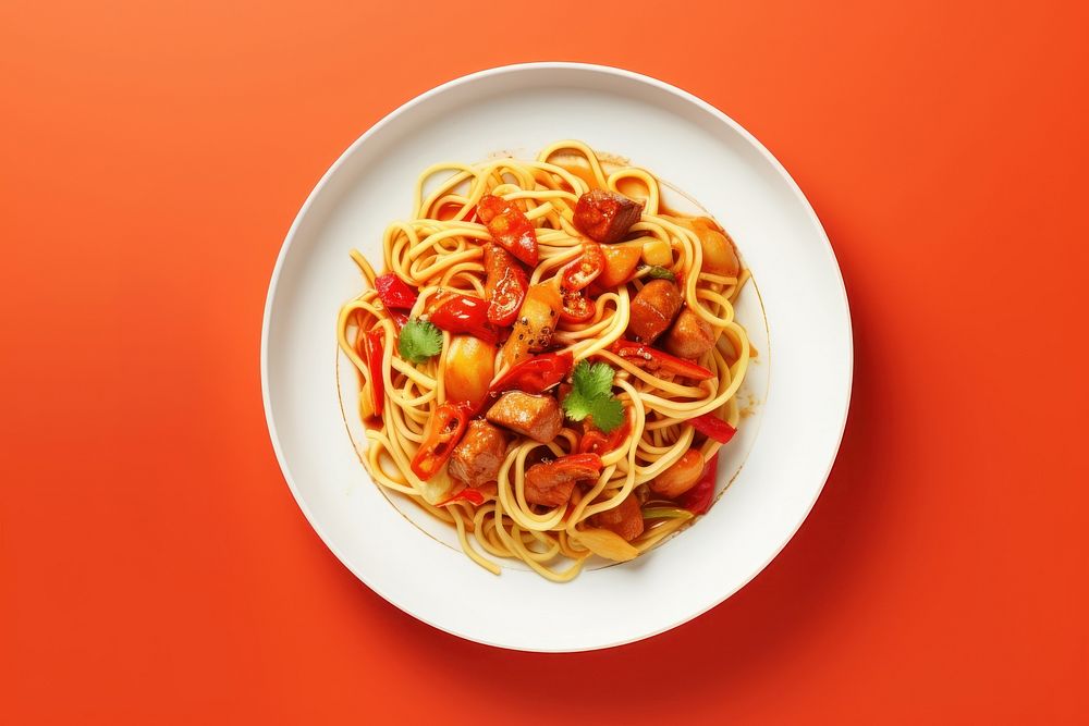 Chinese dish food spaghetti pasta.