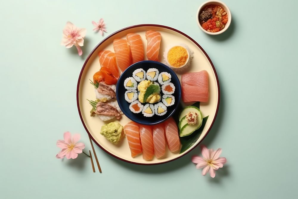 Japanese food seafood salmon plate.