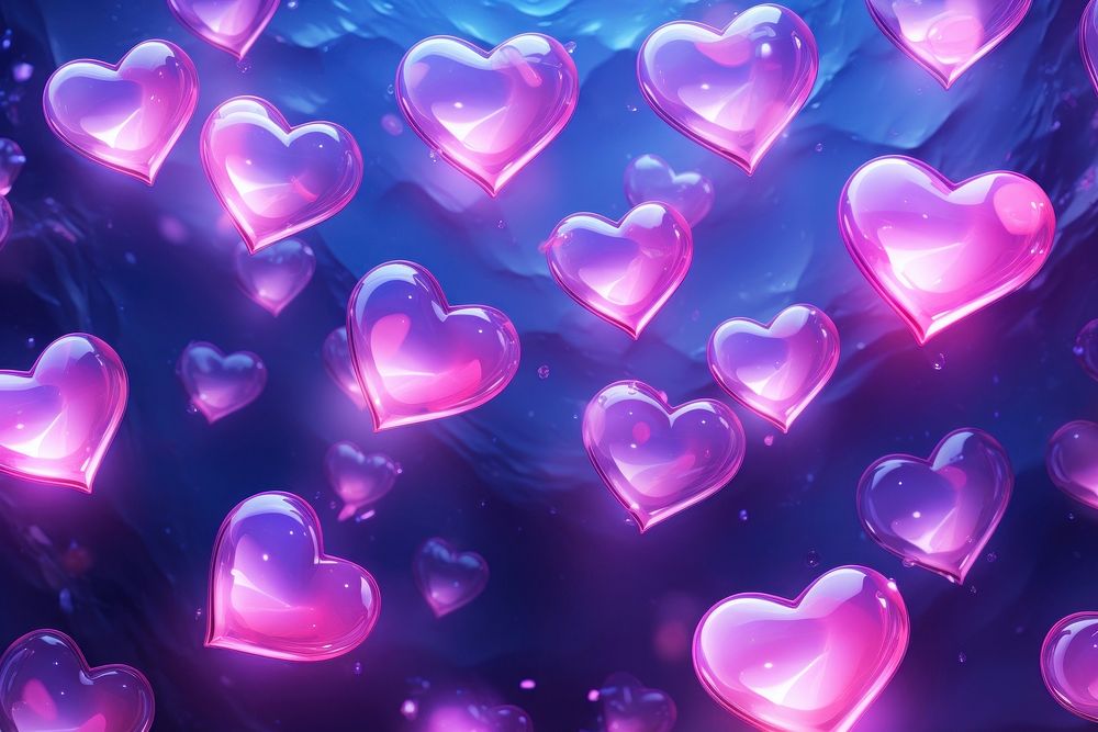 Diamon hearts purple backgrounds glowing.