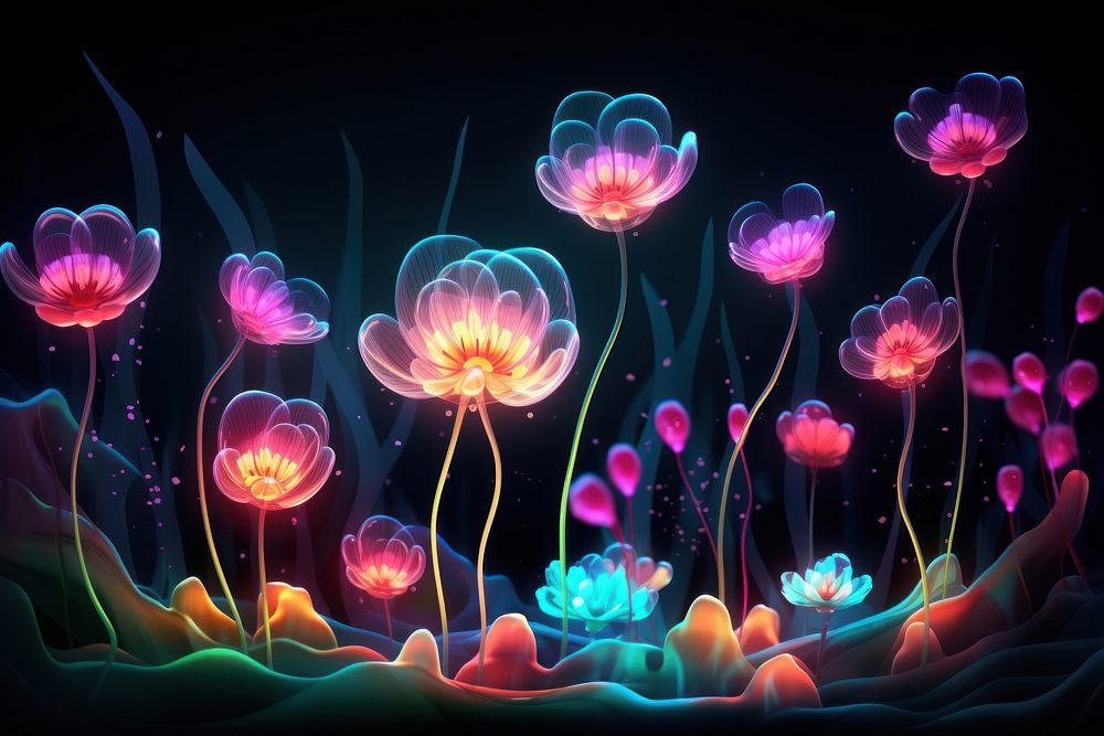 Flowers jellyfish outdoors glowing.
