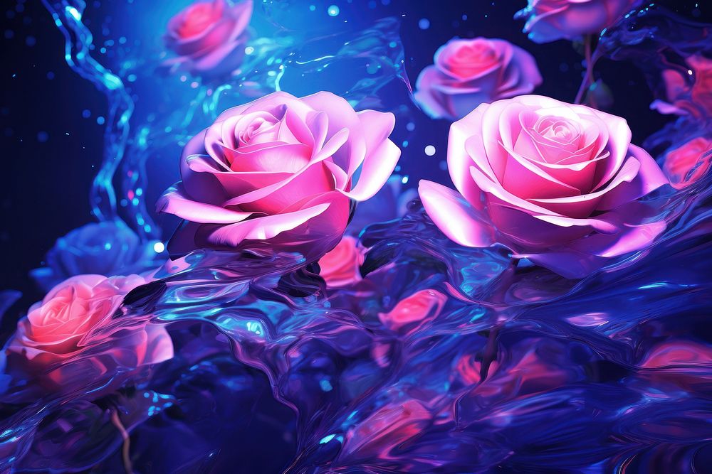 Pink roses underwater purple backgrounds.
