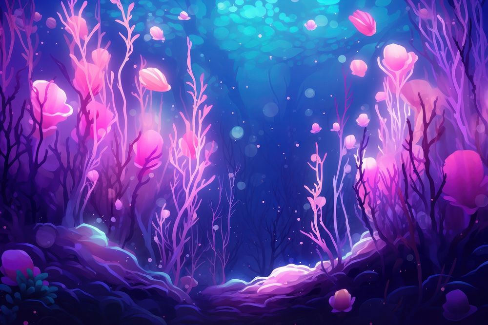 Neon seaweeds purple underwater aquarium.