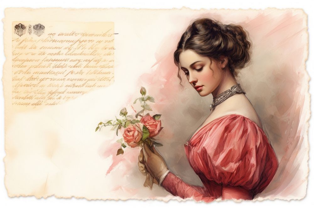 Postcard painting portrait flower.