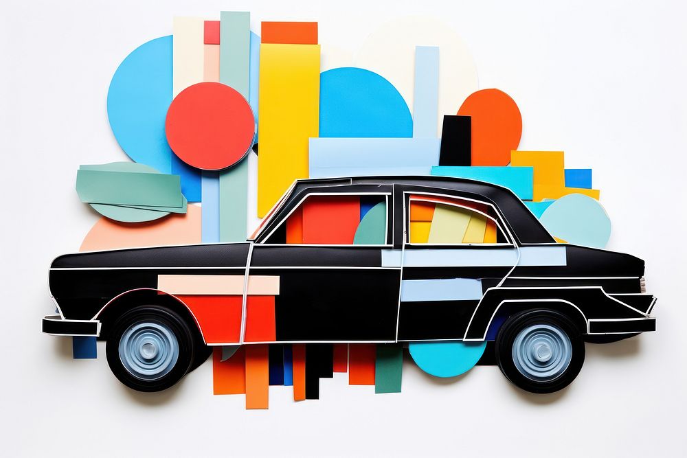 Cut paper collage with car vehicle art transportation.
