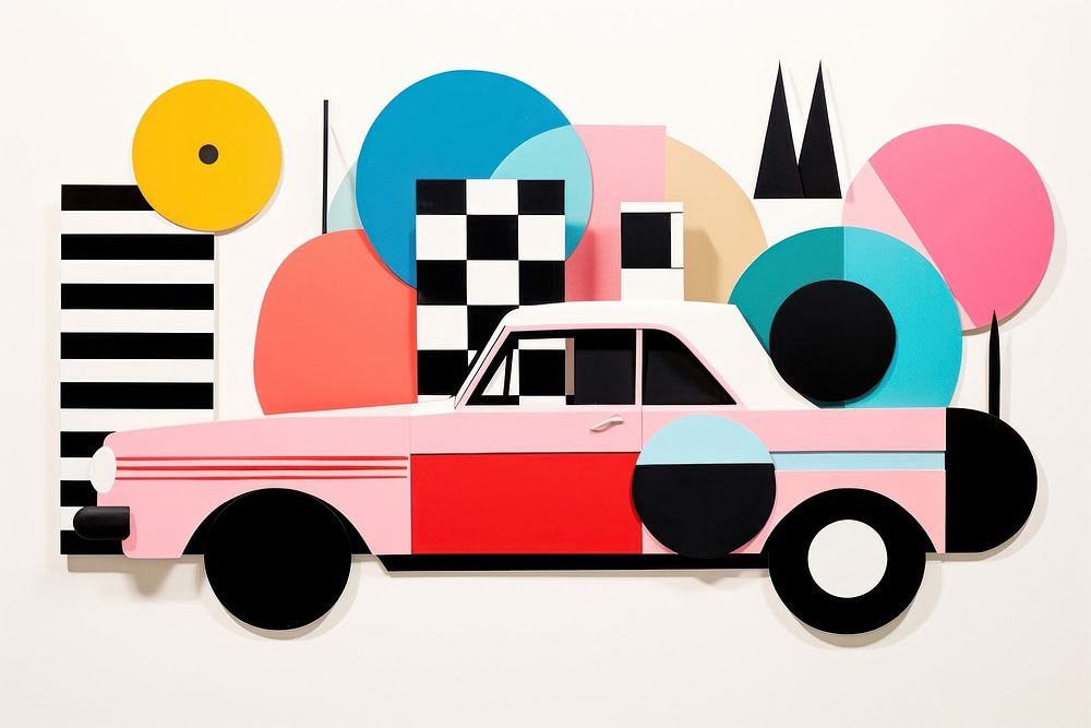 Cut paper collage with car vehicle shape art.