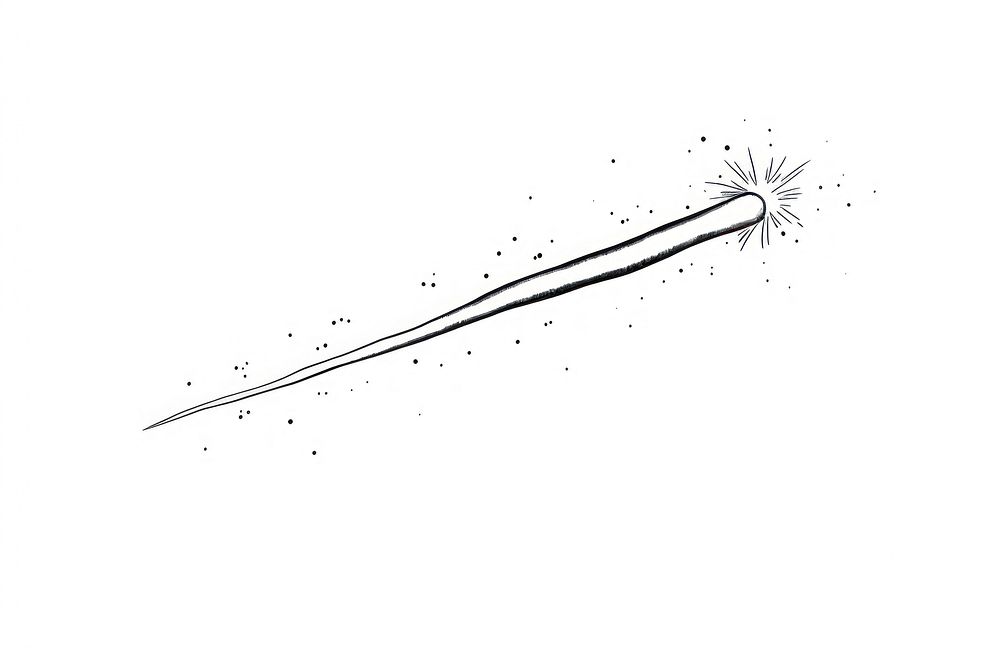 Shooting star drawing line white background.