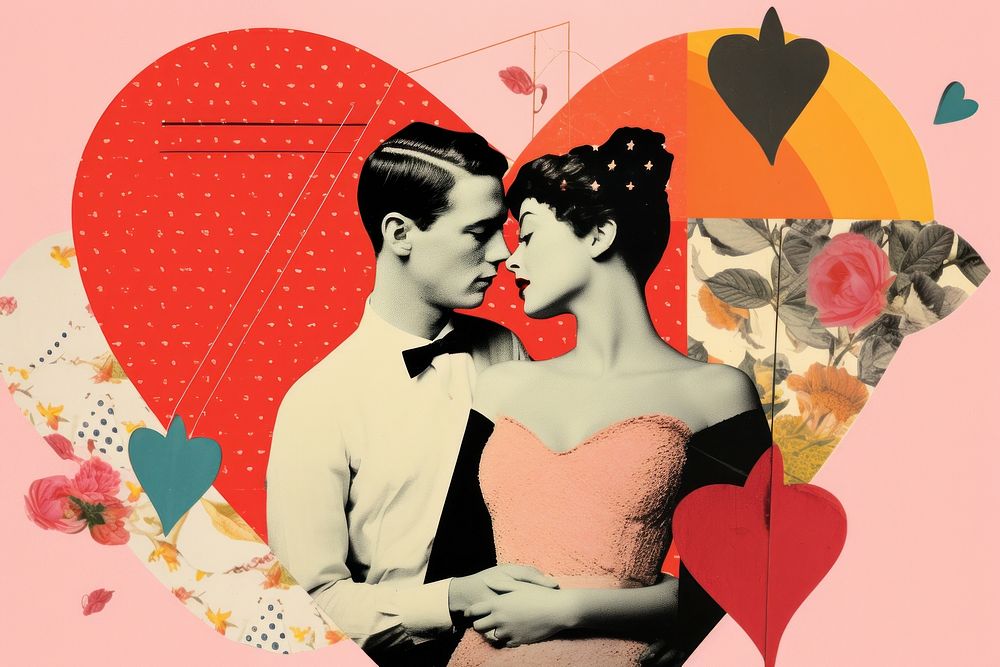 Retro collage of love adult art affectionate.