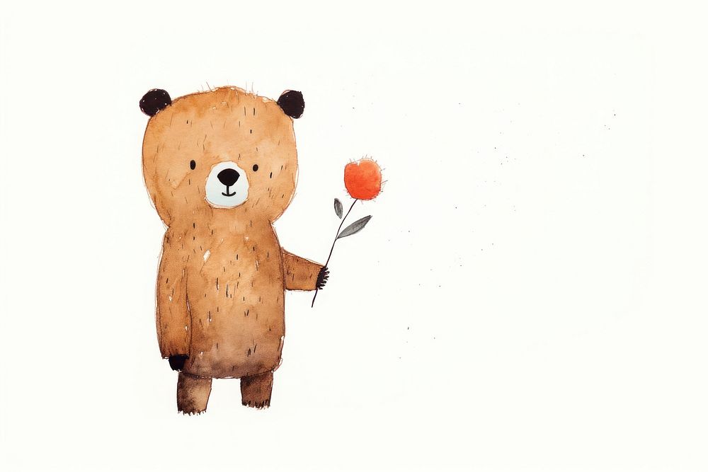 Bear holding flower mammal toy anthropomorphic.