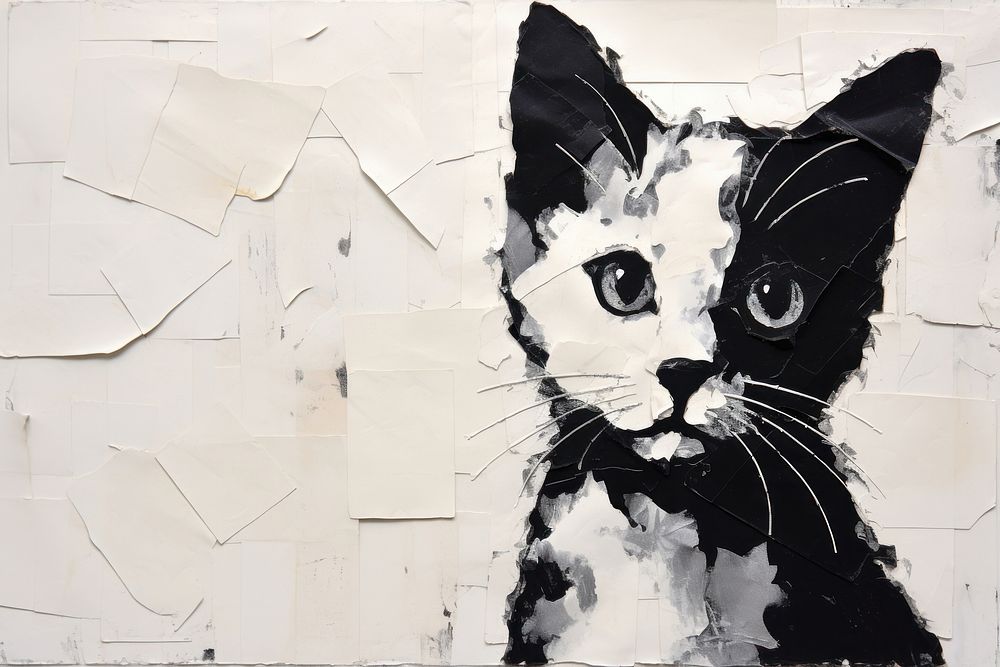 Cat collage art painting.