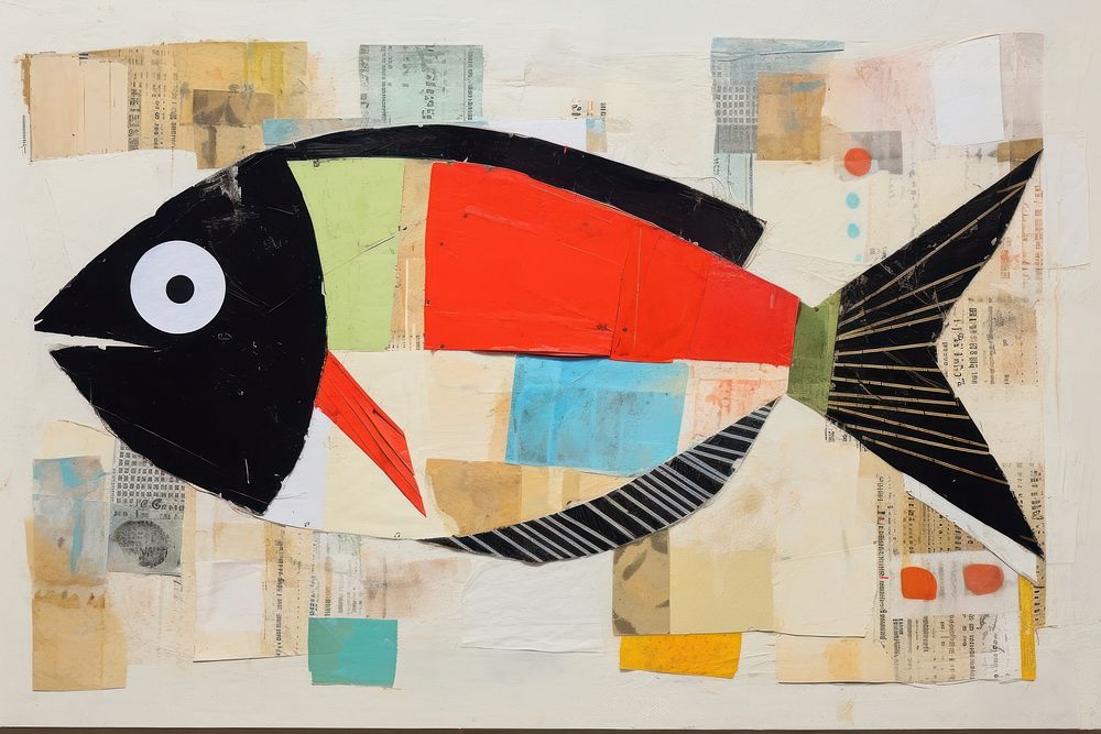 Fish collage art painting.