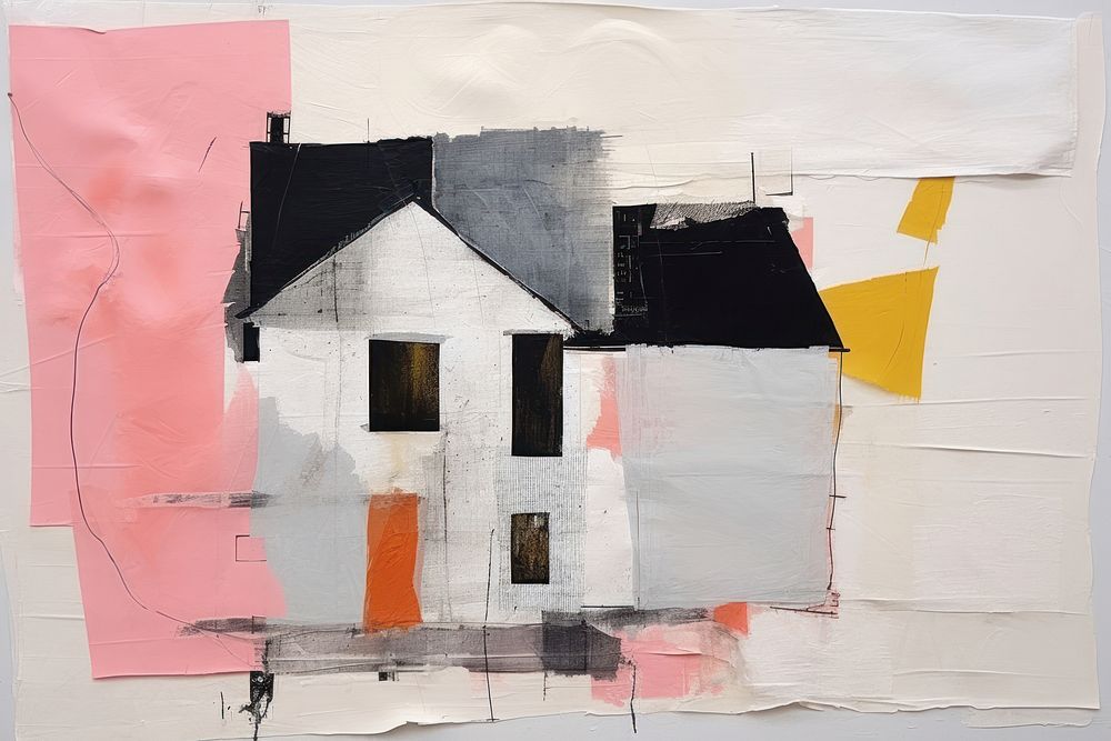 House collage art painting.