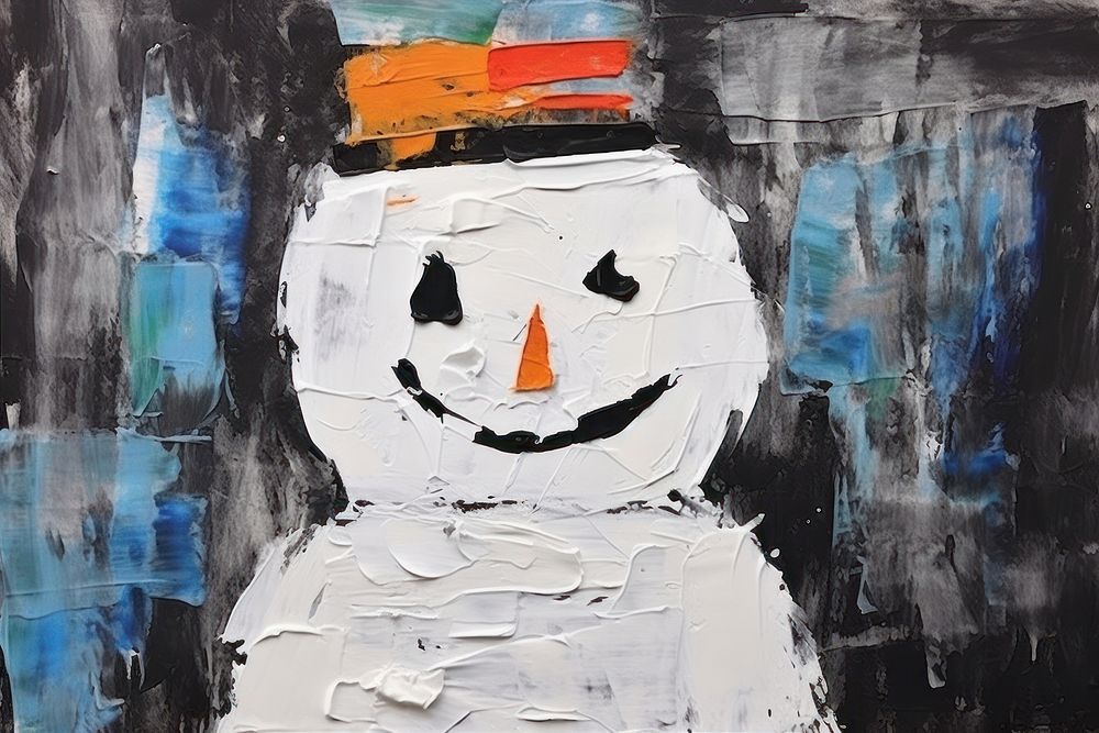 Snowman snow art painting.