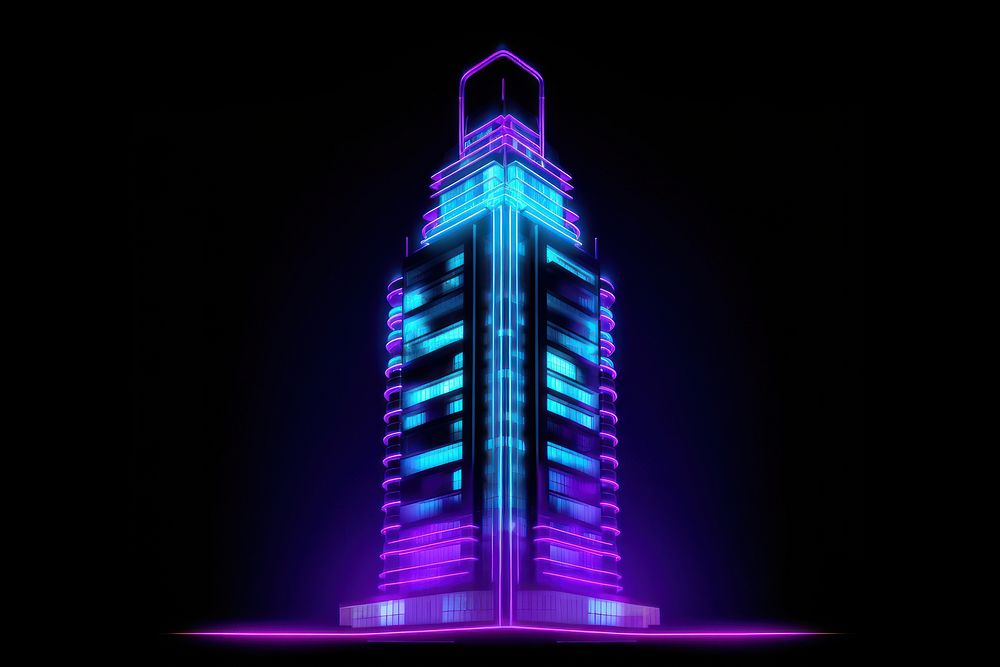 Neon building tower architecture light city.