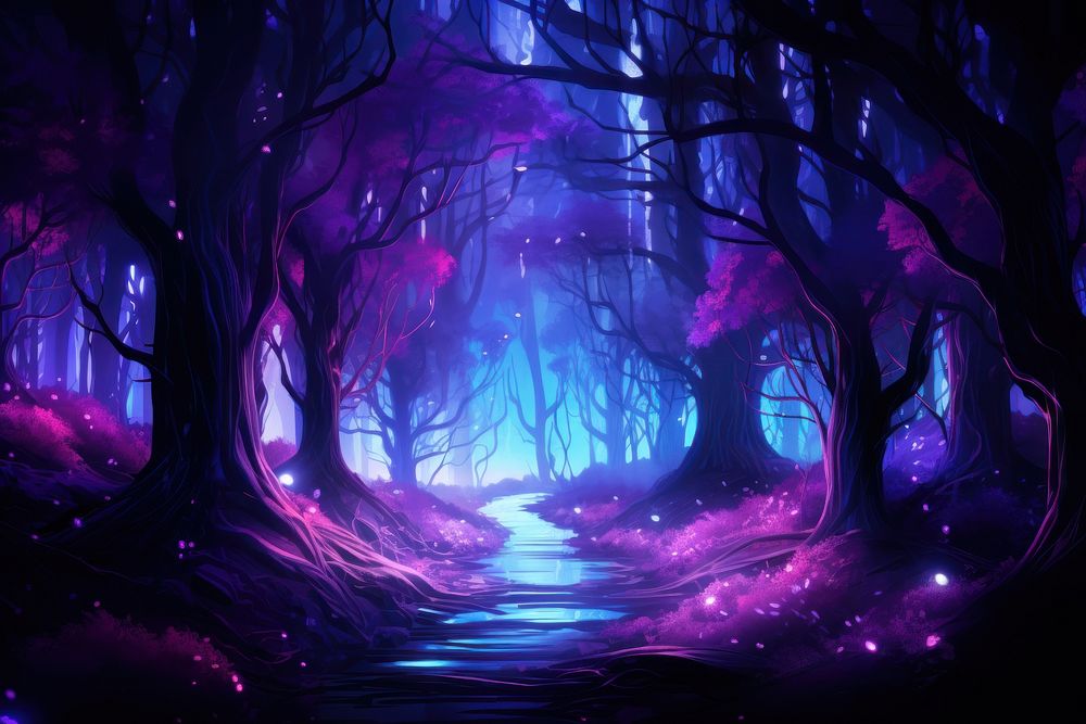 Neon forest outdoors nature purple.