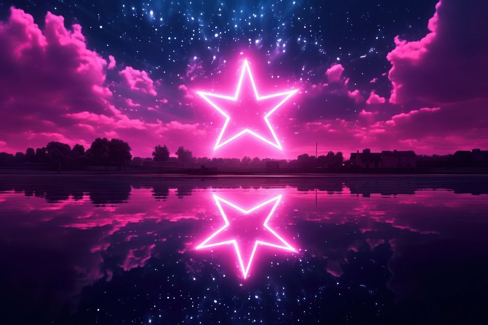 Neon glowing star sky outdoors nature.