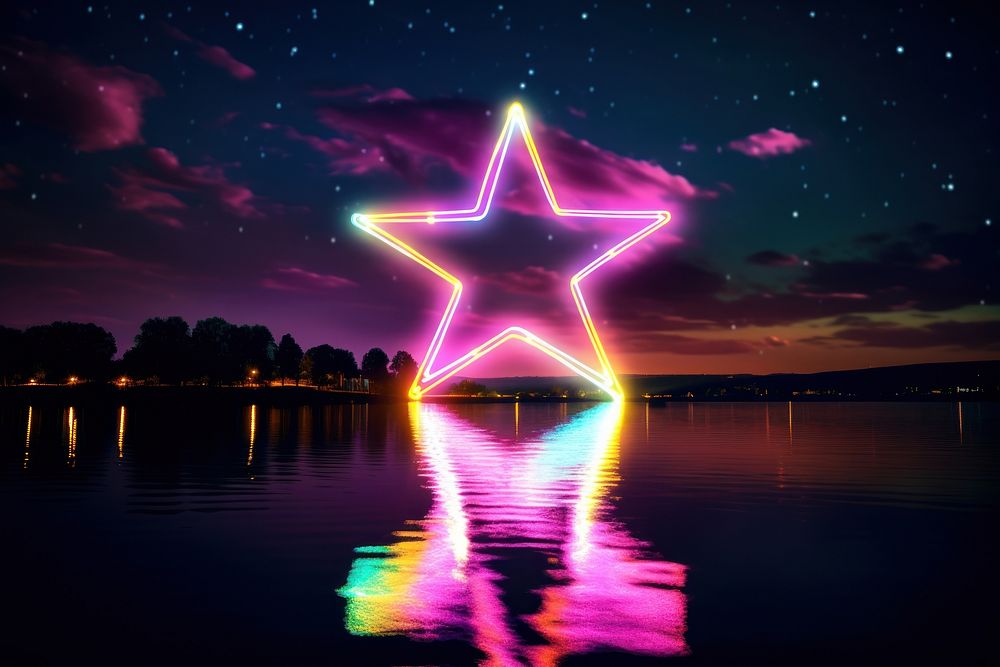 Neon glowing star outdoors nature purple.