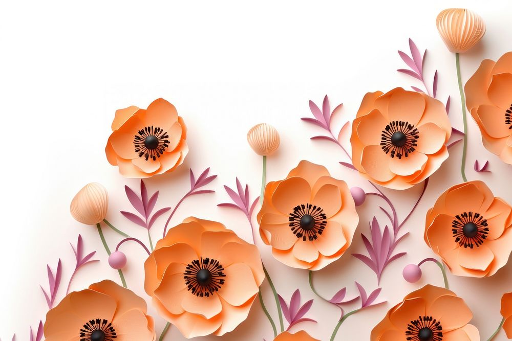 Orange anemone floral border flower backgrounds pattern.