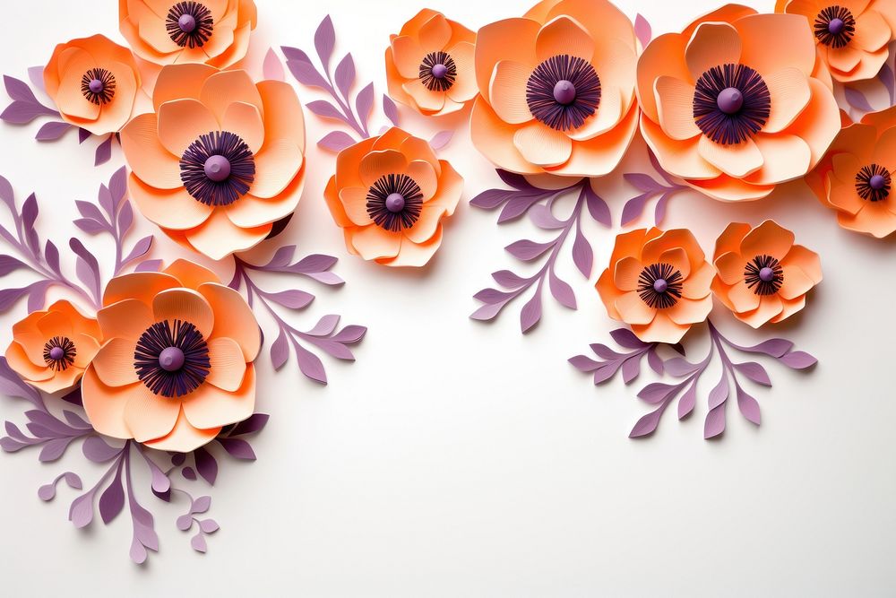 Orange anemone floral border flower pattern petal.