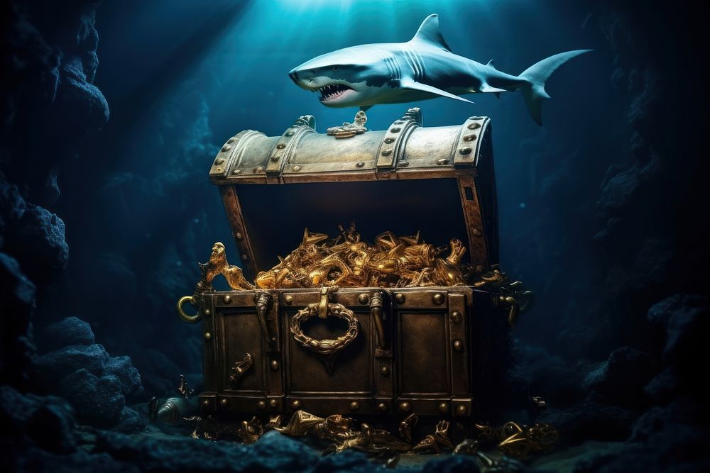 Treasure under deep sea shark nature animal.