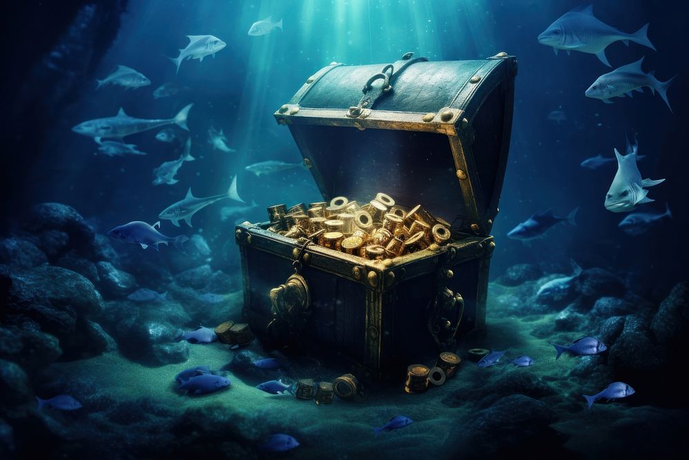 Treasure under deep sea underwater outdoors nature.
