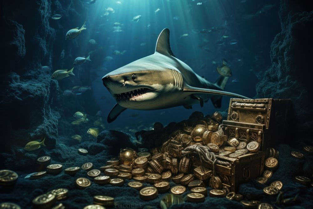 Treasure under deep sea shark nature animal.