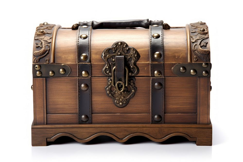Wood treasure box white background architecture briefcase.