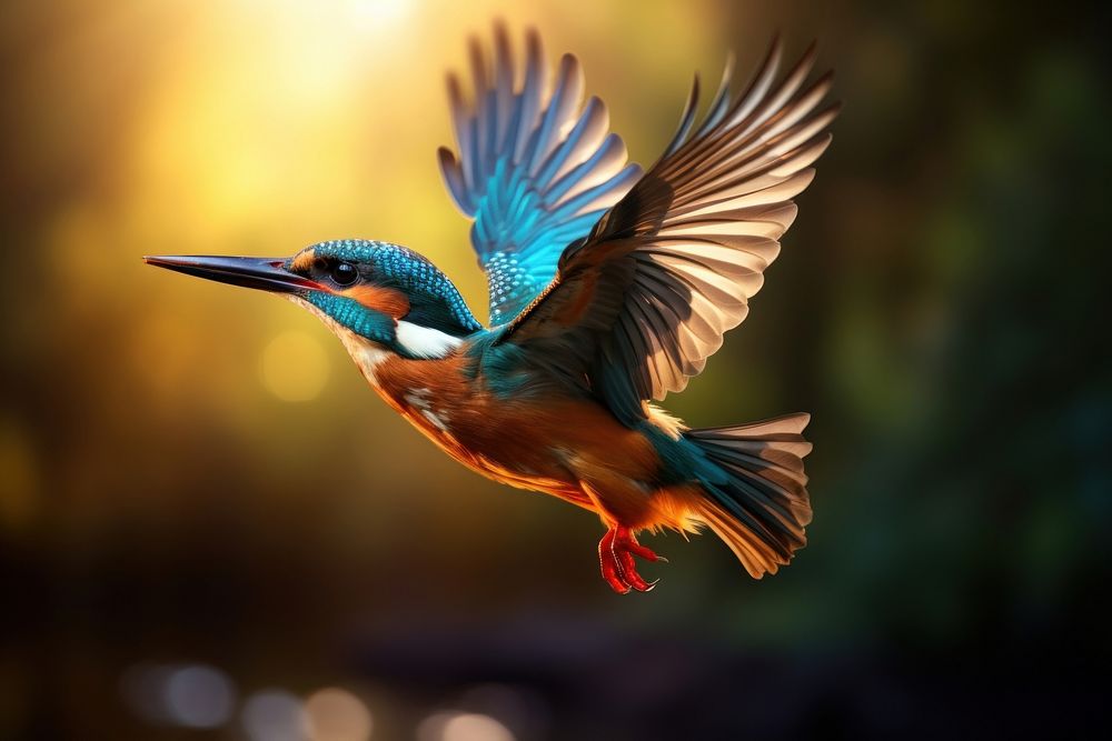 A kingfisher bird flying animal beak macro photography.