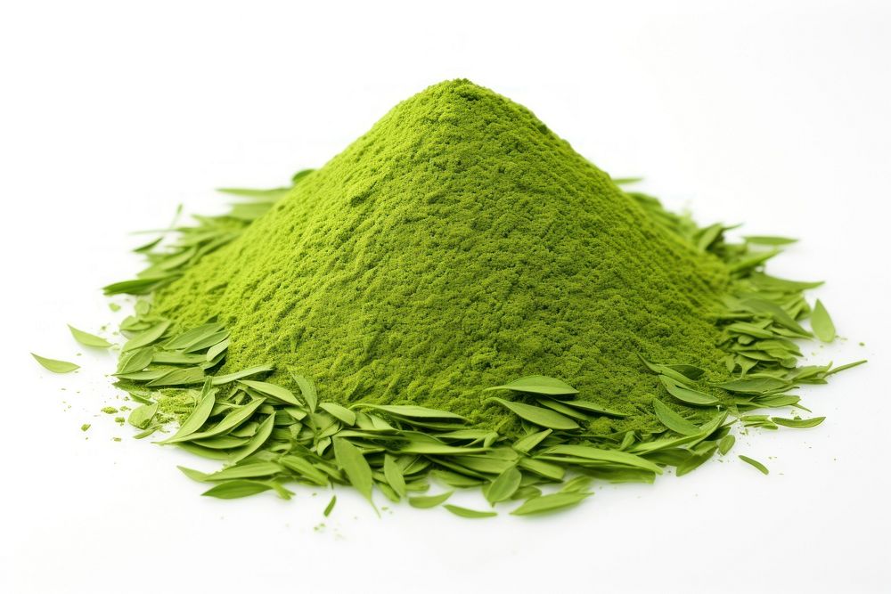 Green tea white background ingredient freshness.