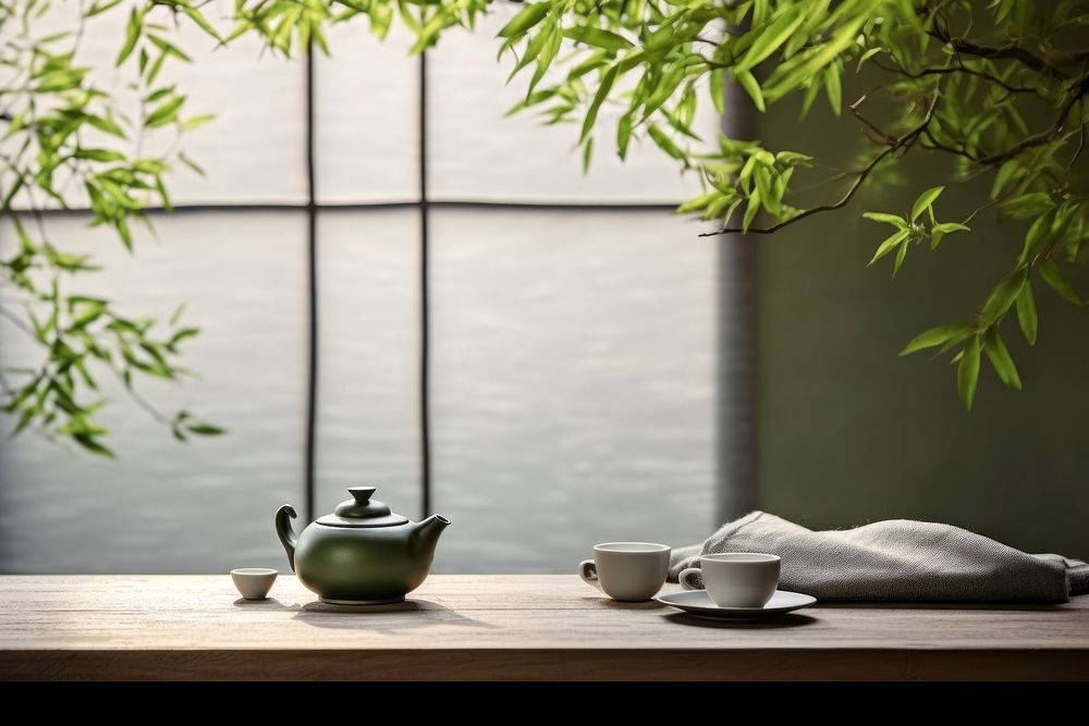 Green tea window table cup.