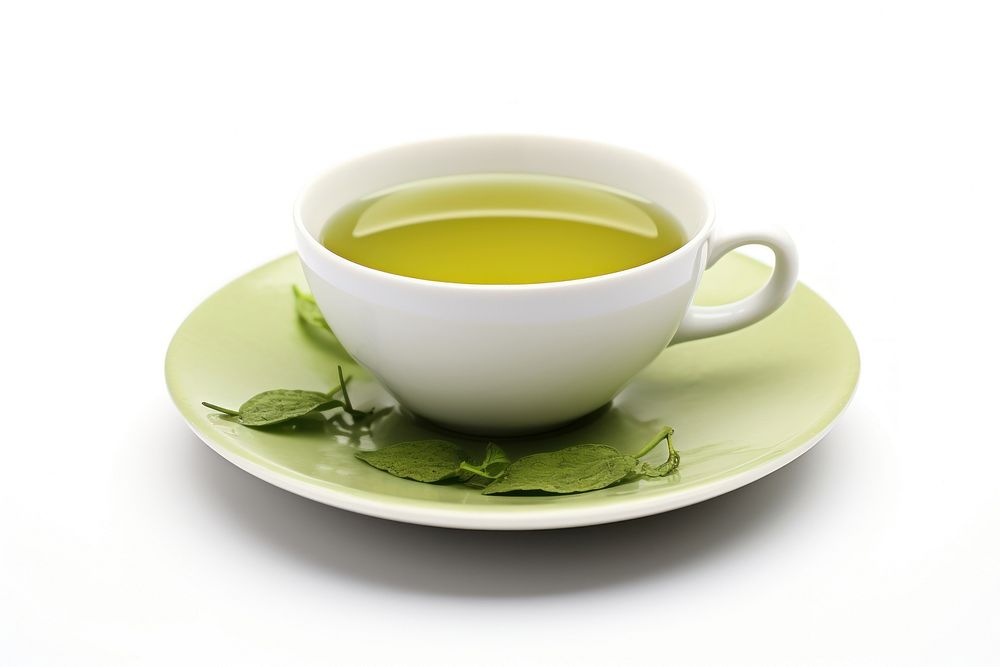 Green tea plate saucer drink.