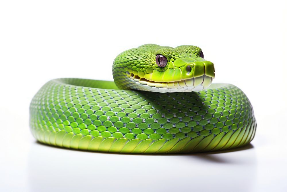 Green snake reptile animal white background.