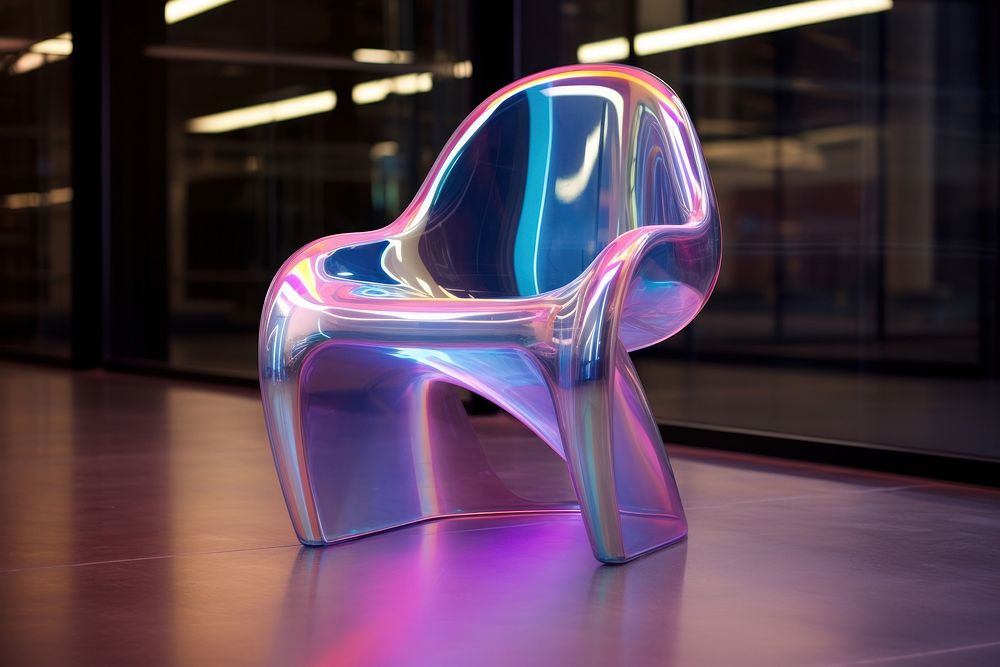 Modern holographic chair architecture illuminated furniture.