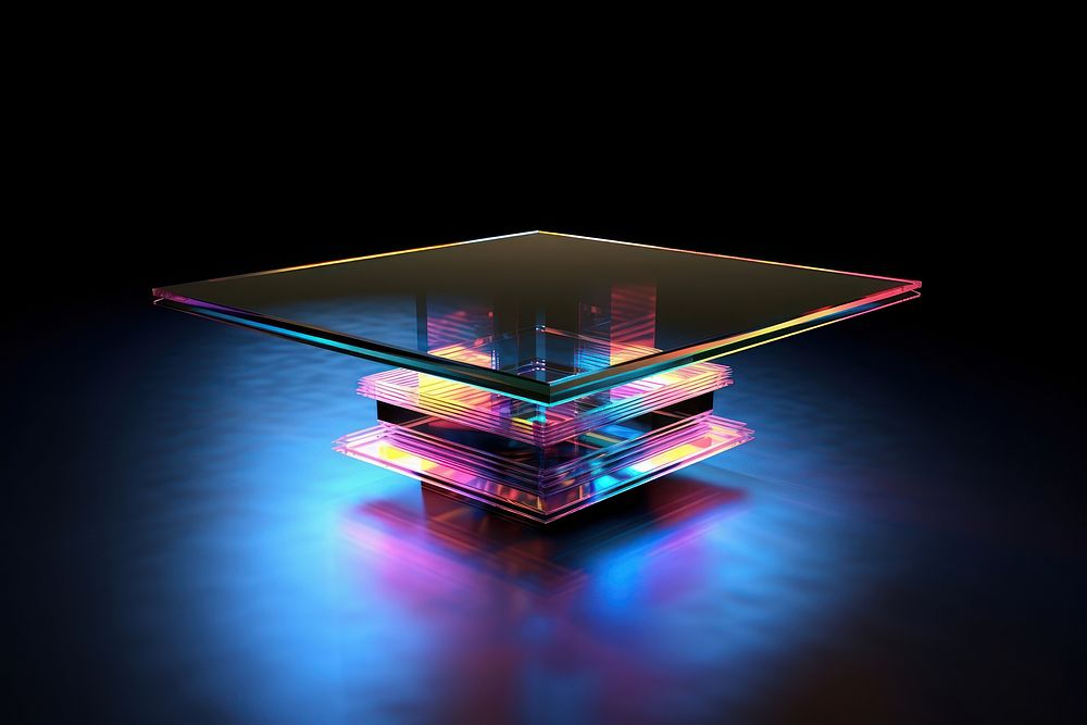 Modern holographic table illuminated reflection furniture.