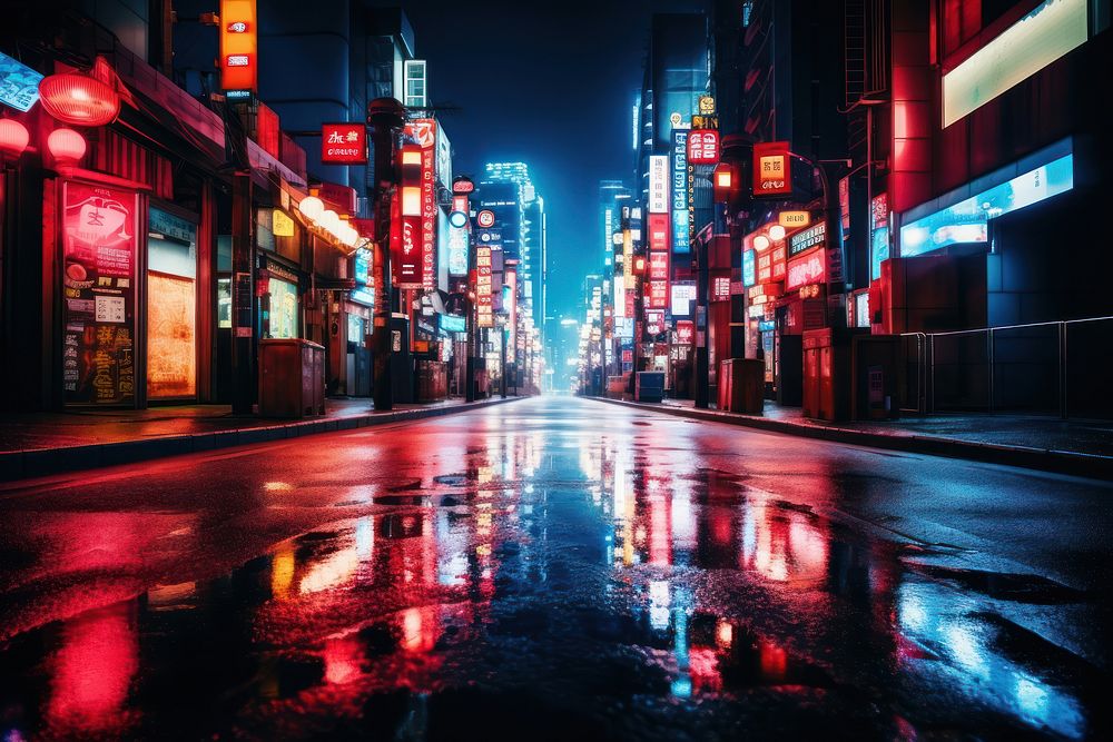 Night street in tokyo architecture metropolis nightlife.