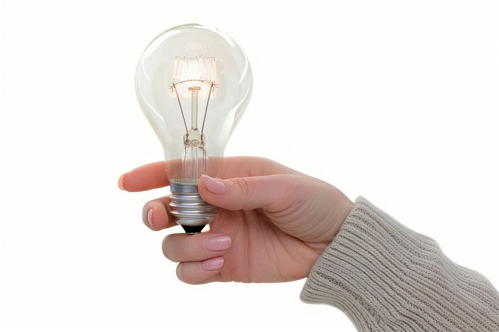 Person holding light bulb lightbulb finger hand.