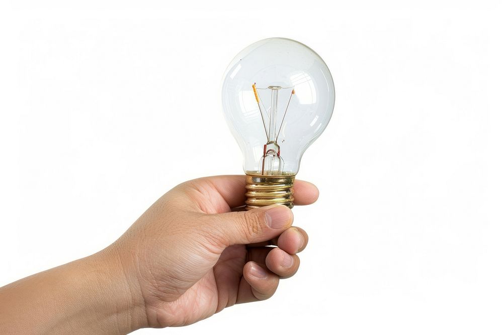 Person holding light bulb lightbulb white background electricity.