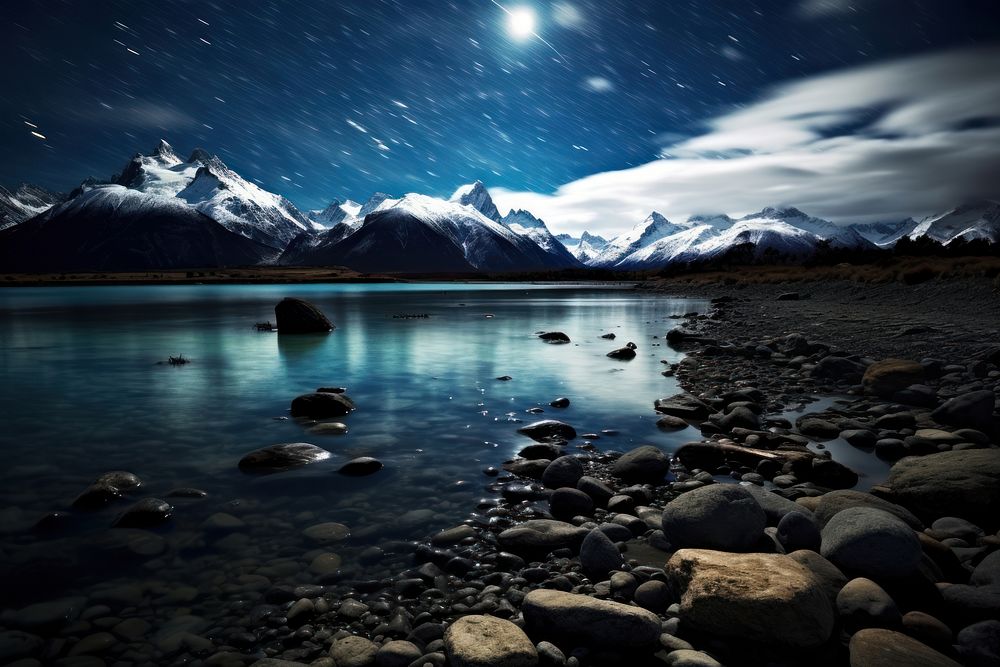 Stary night in Patagonia landscape mountain outdoors.