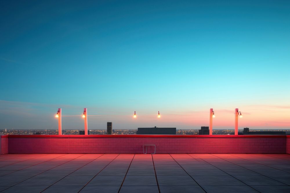 Neon rooftop architecture building outdoors.