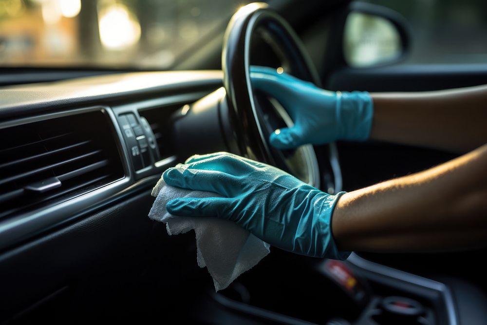 Hand cleaning of car vehicle glove transportation.