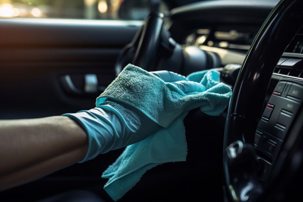 Hand cleaning of car vehicle glove transportation.