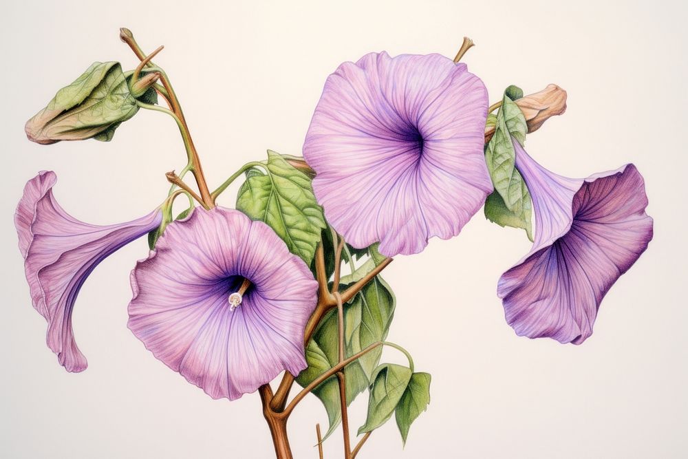 Morning glory flowers drawing sketch plant.
