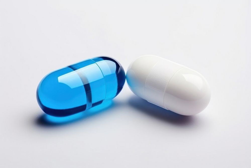 Capsule pill blue white background.