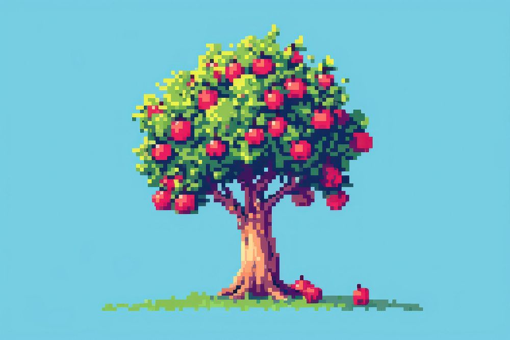 Apple tree cut pixel graphics plant fruit.