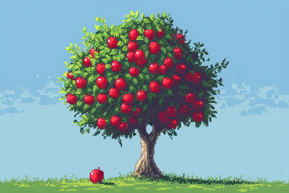 Apple tree cut pixel outdoors plant fruit.