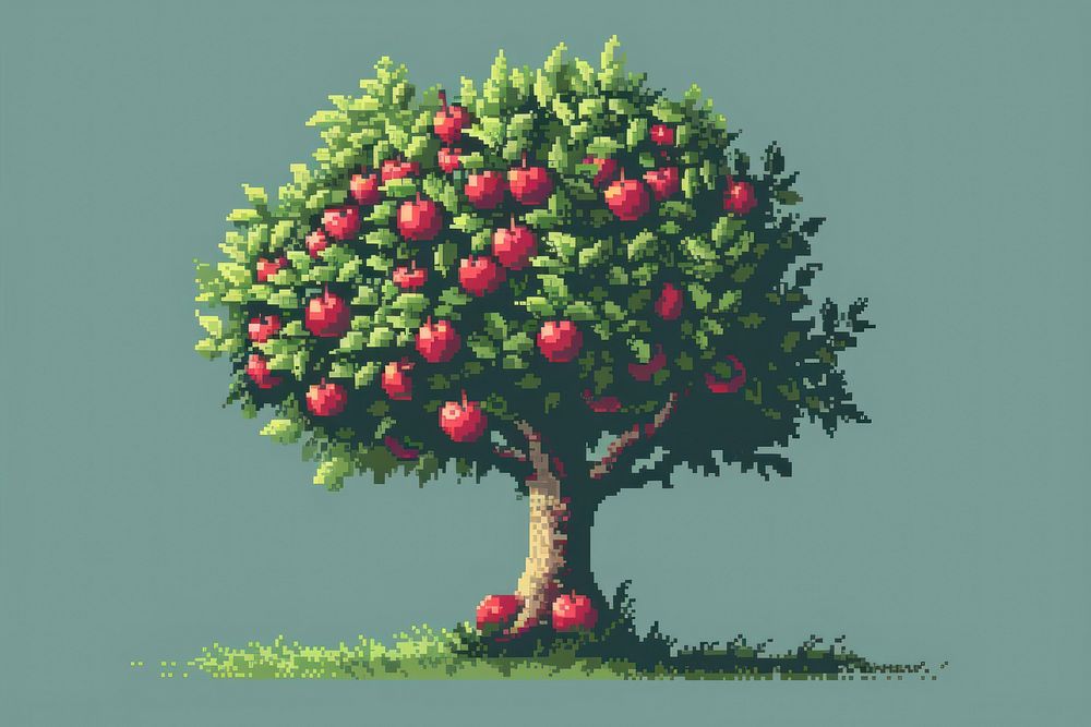 Apple tree cut pixel outdoors plant fruit.
