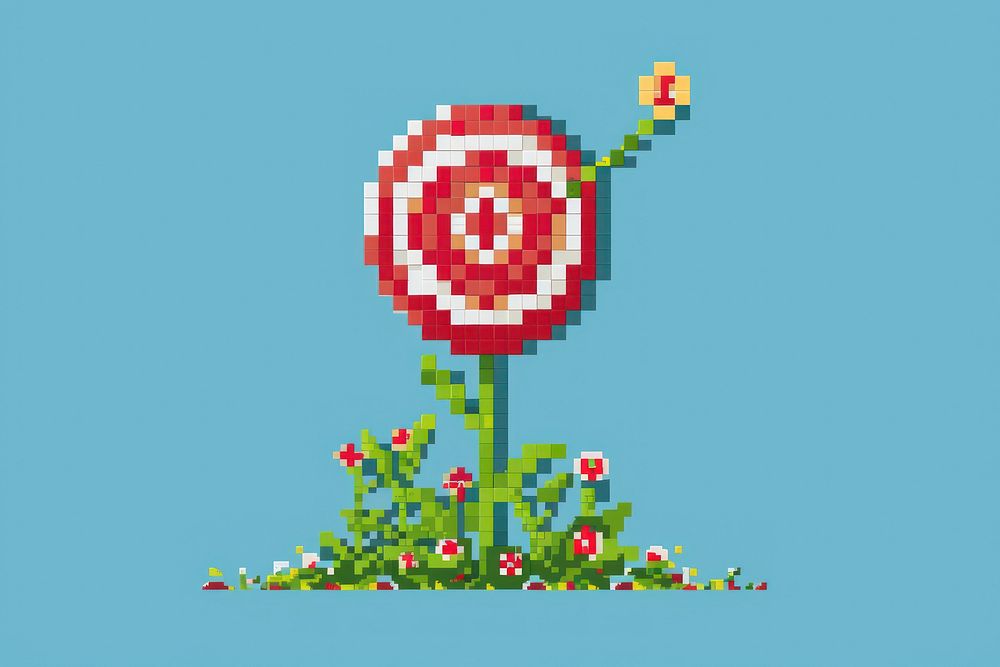 Goal text and red target cut pixel art graphics pattern.